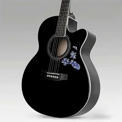 MegArya Orchid Black Elegance 41 Inch Full Size Acoustic Guitar with Gloss Black Floral Design