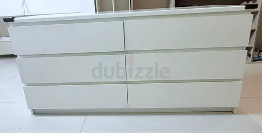 IKEA White 6-Drawers Chest with Glass Top