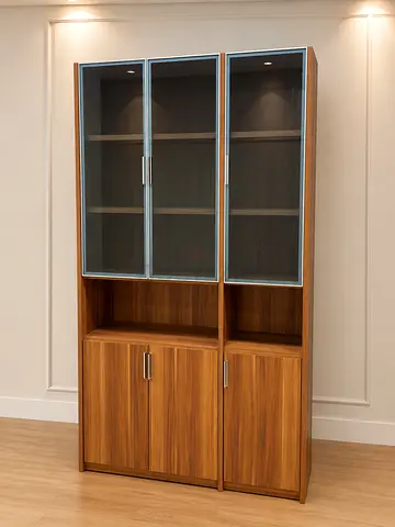 Modern Wooden Display Cabinet with Glass Doors and Strong