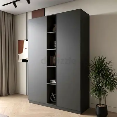 Modern Grey Wardrobe with Central Open Shelving