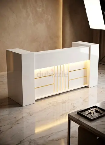 Modern White Reception Desk with LED Accent — High Gloss