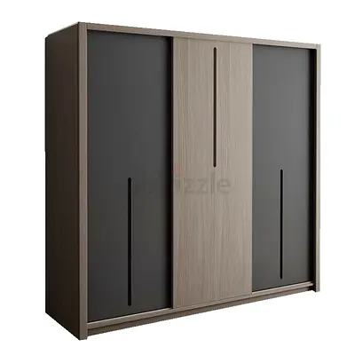 Modern 3-Door Sliding Wardrobe - Grey & Wood Finish