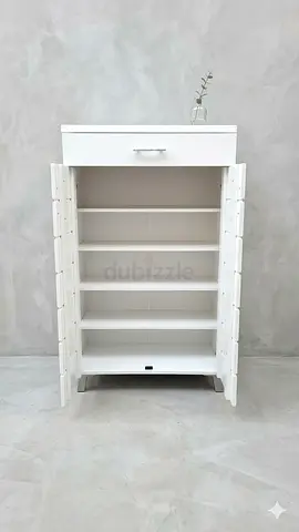 White Multi-Shelf Shoes Cabinet with Doors and Top Drawer