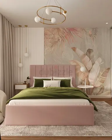Pink Upholstered Queen size bed with storage including mattress