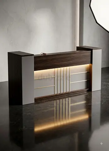 Modern Wooden Reception Desk with Integrated LED Lighting