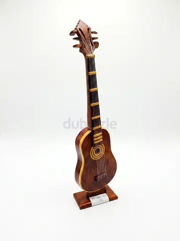Wooden miniature guitar on stand-34cm height