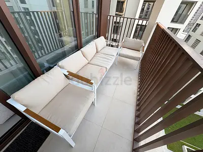 Outdoor balcony sofa+table set - 5 seats. 3-seater + 2xchairs, white frame with beige cushions
