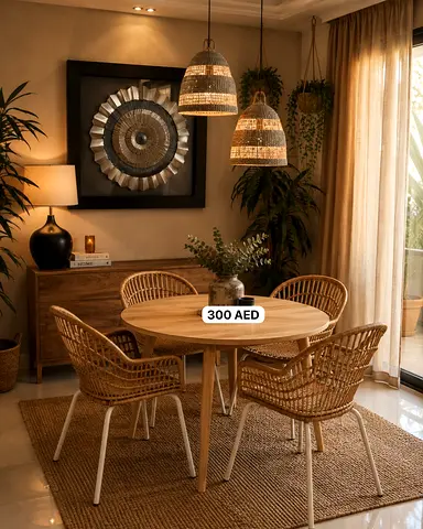 Round Solid Wood Dining Table (300 AED)