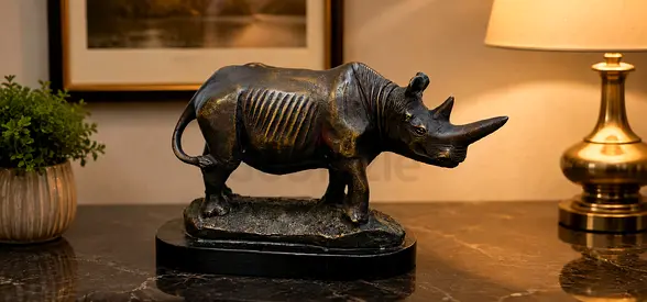 Bronze-Style Rhinoceros Figurine Decorative Sculpture