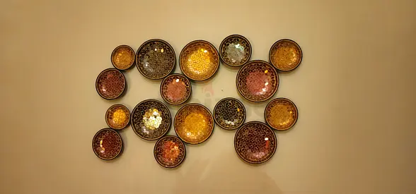 Decorative Circular Wall Art Set - Metal & Glass Mosaic Plates