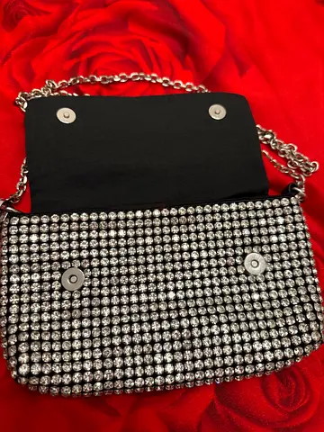 Silver crystal-studded chain shoulder bag, excellent condition