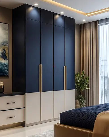 Modern Tall 4-Door Wardrobe - Navy & Light Grey Finish | Custom made wardrobe