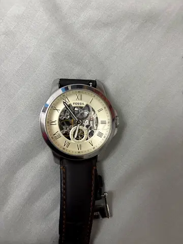 Men's Fossil Skeleton Automatic Watch with Brown Leather Strap