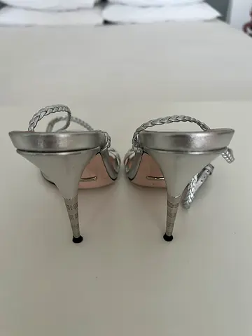 GUCCi Silver Braided Strap High Heel Sandals
