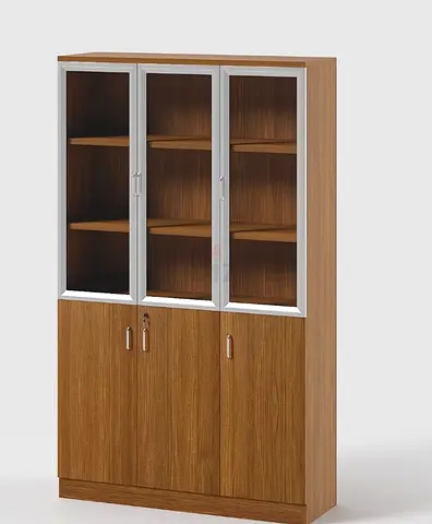 Wooden 3-Door Display Cabinet with Lower Storage — Good Condition