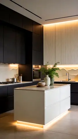 Modern minimalist kitchen island with integrated lighting