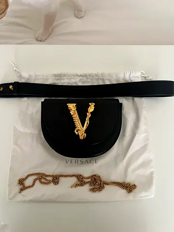 Versace Virtus Leather Belt Bag with Chain Strap