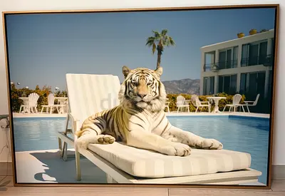 Large Framed White Tiger Canvas Wall Art