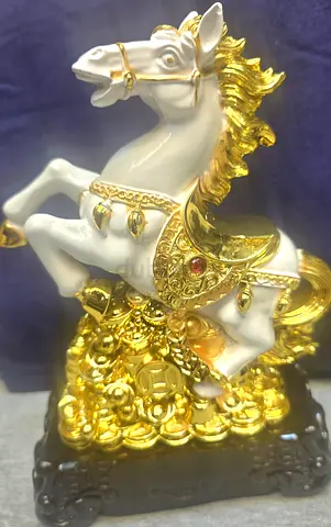 Brand new Majestic white/golden jumping Goodluck horse made from fibre stone for sale.