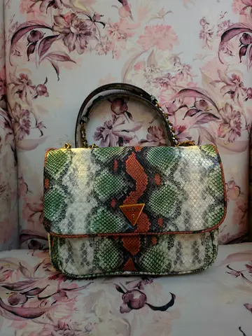 Guess medium snakeskin-pattern women's handbag with top handle