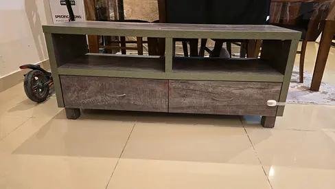 Modern Grey Wood Finish TV Stand with Storage and wall hanging mirror