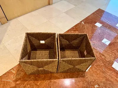 Set of 2 Woven Seagrass Storage Baskets - Square, Good Condition