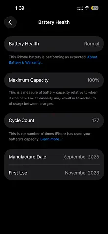 iPhone 159 pro 256GB with 100% Battery Capacity