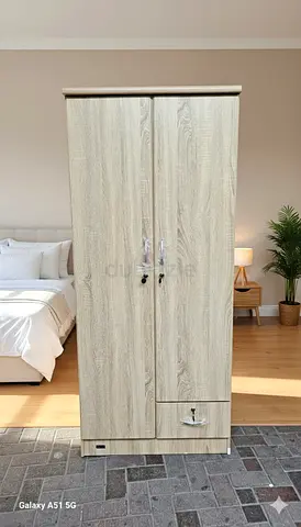 Two-door light oak wardrobe with bottom drawers - Brand new