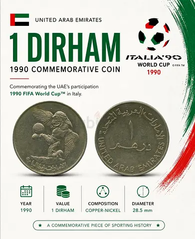 1990 UAE 1 Dirham FIFA World Cup Commemorative Coin - Italy '90