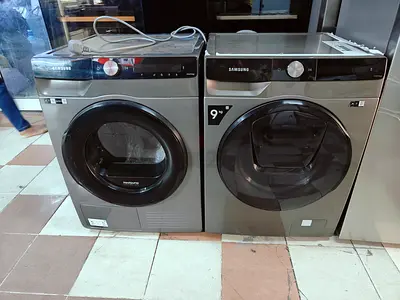 Samsung front-load washer and dryer set — grey, 9kg dryer