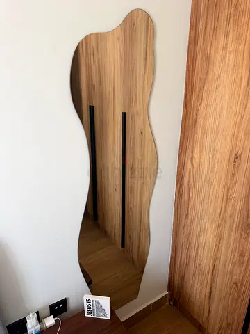 Wood-finish Wardrobe with Curved Mirror - Good Condition