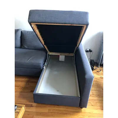 Grey Sectional Sofa with Built-in Storage Ottoman