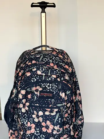 Floral Jansport-style Rolling Backpack with Wheels - Good Condition