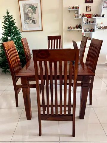 Marina Solid Wood 6-Seater Dining Table with Chairs - Dark Finish