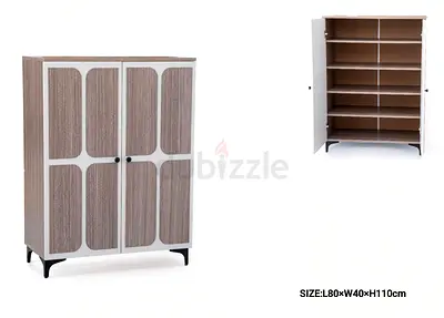 Compact 2-Door Storage Cabinet – 80x40x110cm, Wood Finish