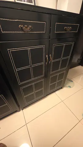 Black Wooden Storage Cabinet with Drawers — Good Condition