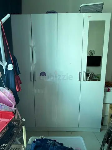 White 4-door Wardrobe with Mirror - Good Condition