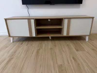 Wooden TV Stand / Entertainment Unit - Light Oak with White Doors