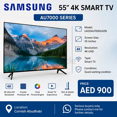 Samsung 55" AU7000 4K Smart TV (Good Working Condition)