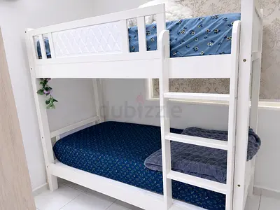 White Wooden Bunk Bed for Kids - Solid Frame, Includes Ladders