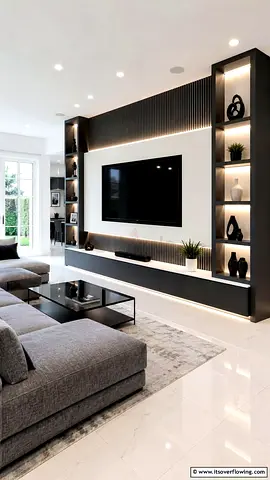 Modern media wall with LED lighting