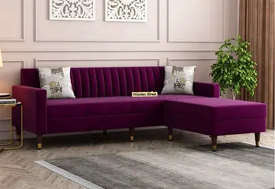 L-shaped Velvet Sofa with Chaise — Plum Purple, Modern Design