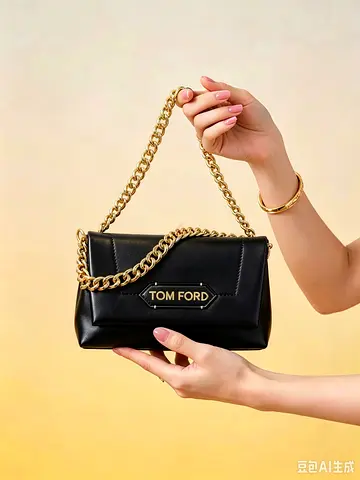 Tom Ford Black Leather Shoulder Bag with Gold Chain