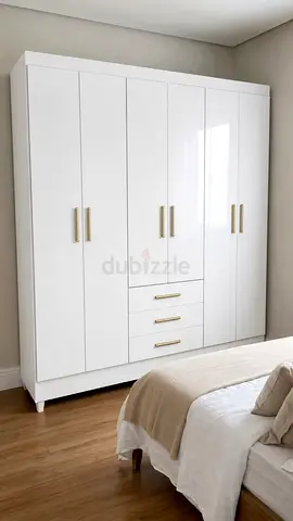 Modern White 6 Door Wardrobe with Drawers