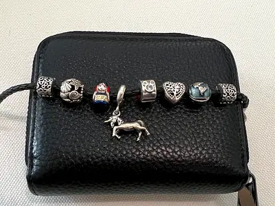 Pandora leather strap Charm Bracelet with Assorted Silver Charms