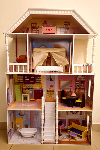 Wooden 3-Storey Dollhouse with Furniture — Good Preowned Condition