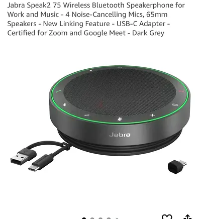 Jabra Speak2 75 Wireless Bluetooth Speakerphone for Work and Music - 4 Noise-Cancelling Mics, 65mm S