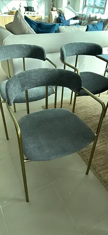Set of 4 Modern Grey Velvet Dining Chairs with Brass Frame
