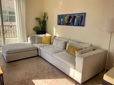 West Elm Harmony Modular White 3-seater sofa with chaise lounge — good condition