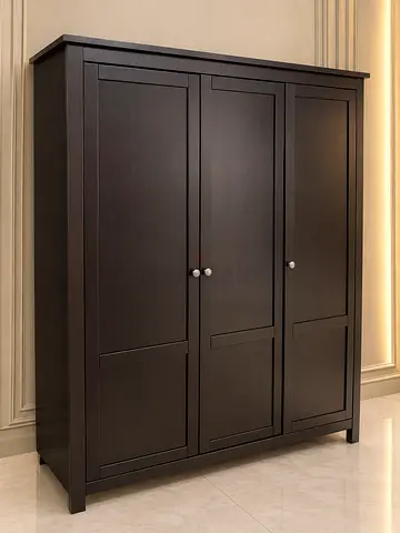 Modern Dark Brown 3 Door Wardrobe with Silver Knobs